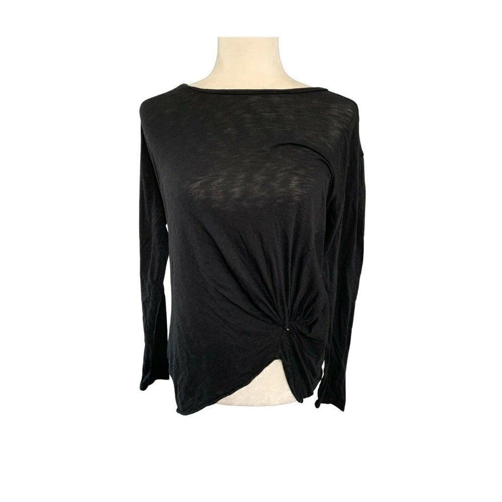 stateside womens solid black long sleeve top t shirt xs